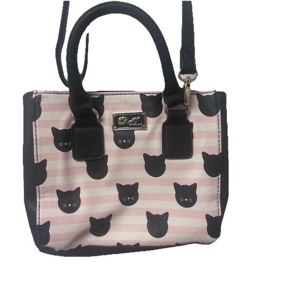 Luv Betsey by Betsey Johnson Handbags - Betsey Johnson Luv Black Cat Crossbody Purse Pink Striped Handbag Designer Glam